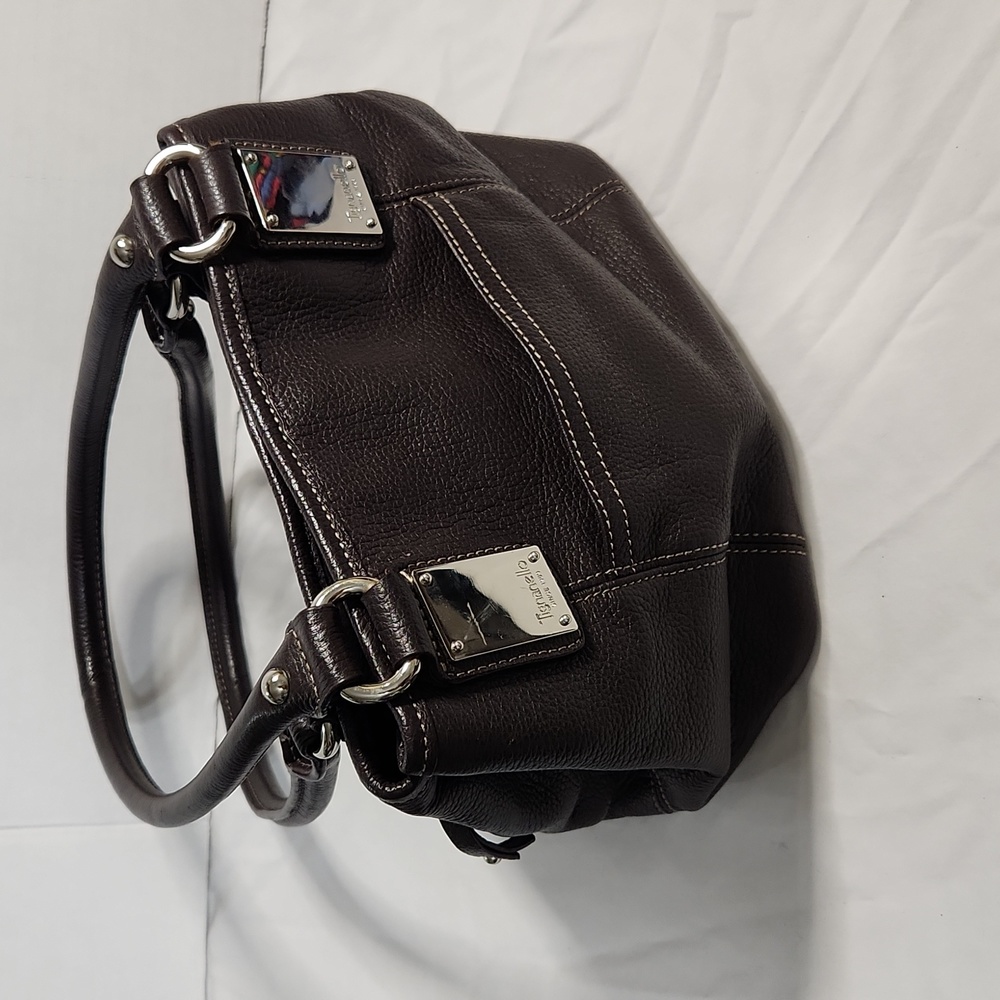 Tignanella Pebble Leather Brown Chrome Hardware Small Conceal Shoulder Purse